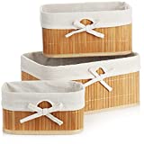 com-four Juego de Cestas de Bambú de 3 Piezas - Cesta para Organizar y Decorar - Caja de Almacenamiento en 3 Tamaños para Armarios y Estanterías (Cesta de bambú - 3 Piezas)
